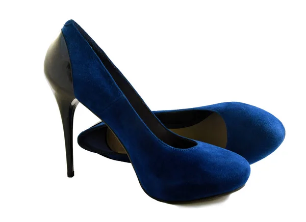 Modré semišové boty na bílém pozadí — Stock fotografie