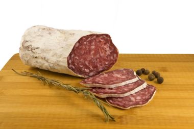 salami on a wooden board clipart