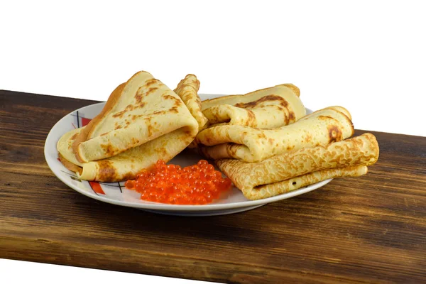 Pancake tradisional Rusia dengan kaviar merah — Stok Foto