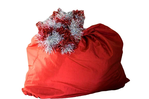 サンタ クロースの赤いバッグ、白い背景で隔離. — ストック写真