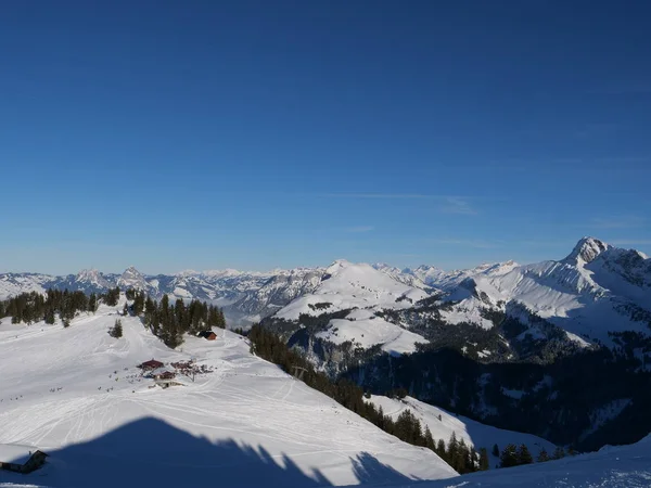 Švýcarsko Zimní Lyžařské Středisko — Stock fotografie