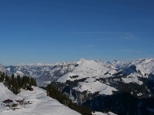 Suiza Estación Esquí Invierno — Foto de Stock