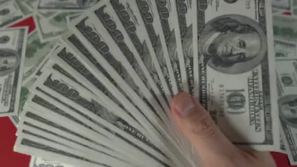 Close View 100 Dollar Banknotes Human Hand — Stock Video