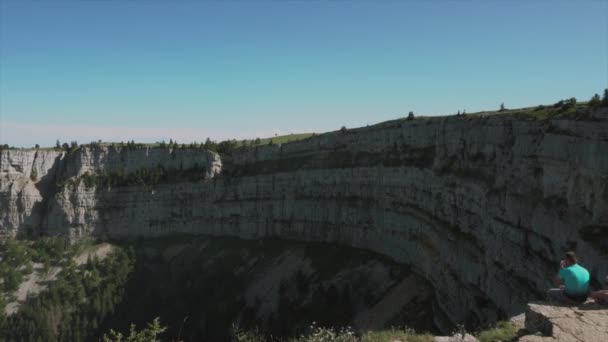 High Angle View People Enjoying Amazing Landscape Creux Van Switzerland — Stock Video