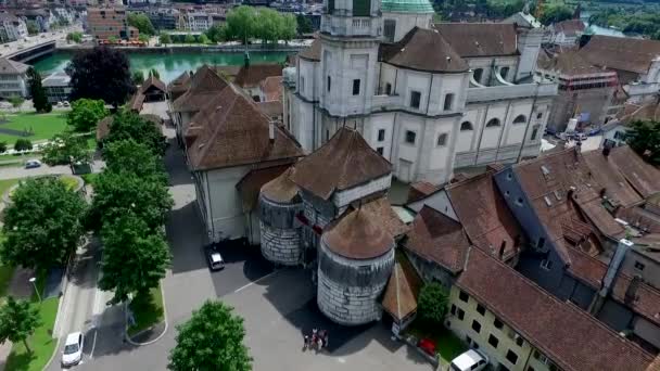 Švýcarská Katedrála Barokním Městě Solothurn — Stock video