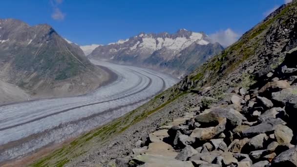 Incrível Paisagem Com Montanhas Panorâmicas Geleira Aletsch Alpes — Vídeo de Stock