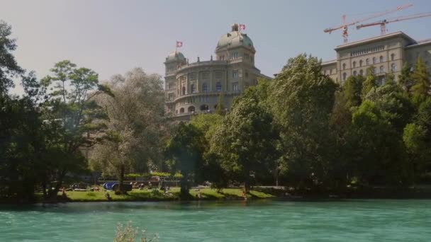 Cityscape Bundeshaus Bern Sunny Day Switzerland — Vídeo de stock