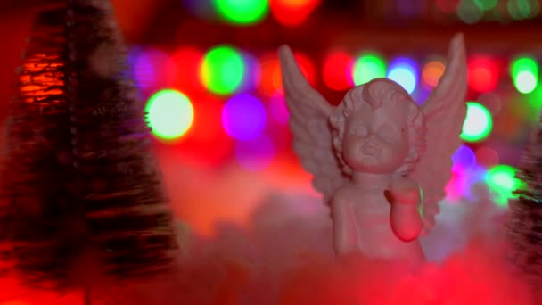 Lustiges Spielzeug Weihnachtsschnee Auf Bokeh Hintergrund — Stockvideo