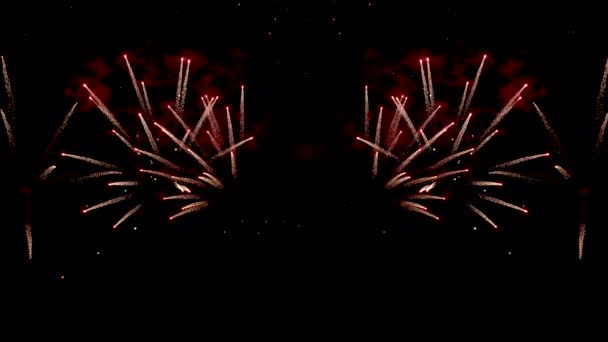 Φωτεινά Εορταστικά Πυροτεχνήματα Στο Μαύρο Νυχτερινό Ουρανό — Αρχείο Βίντεο