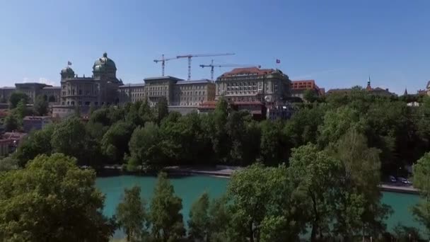 Cityscape Bundeshaus Bern Sunny Day Switzerland — Vídeos de Stock