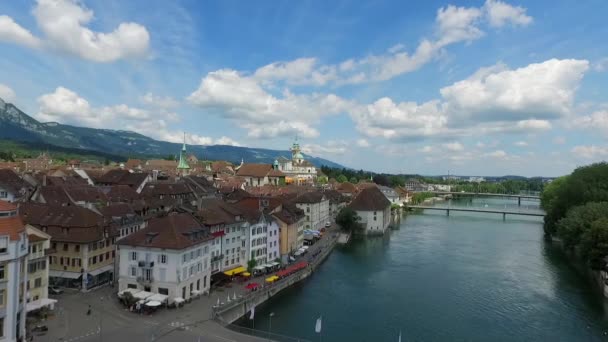 Ελβετικός Καθεδρικός Ναός Στην Solothurn Μπαρόκ Πόλη — Αρχείο Βίντεο