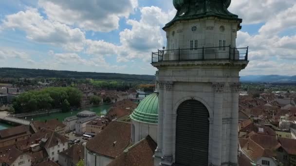 Švýcarská Katedrála Barokním Městě Solothurn — Stock video