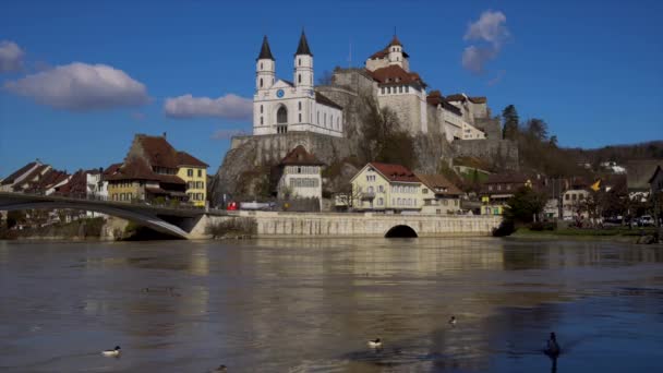 Aarburg Sviçre Nin Aargau Kantonundaki Zofingen Bölgesinde Tarihi Bir Kasaba — Stok video