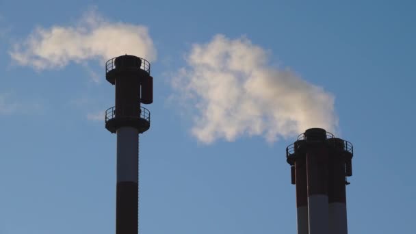 Blick Auf Industriekraftwerk Mit Dampf Bei Klarem Blauem Himmel — Stockvideo