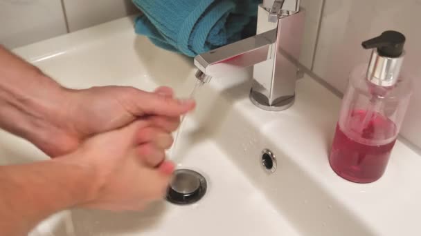 Cropped Shot Person Washing Hands Soap Water Sink Bathroom — Stock Video