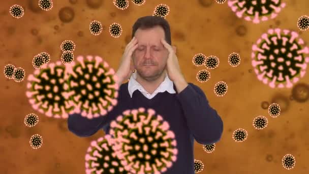 Man Volwassen Persoon Met Hoofdpijn Influenza Met Corona Virus Animatie — Stockvideo