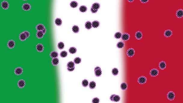 Abstract Illustratie Van Corona Virus Bacteriën Voor Italiaanse Vlag Achtergrond — Stockvideo