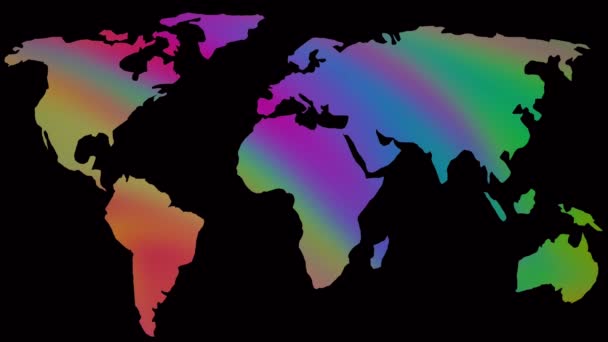 Mapa Del Mundo Colorido Sobre Fondo Negro Cambiando Concepto Del — Vídeo de stock