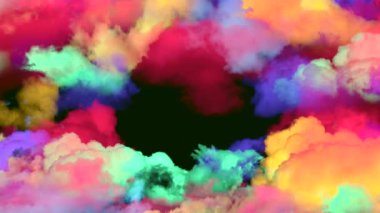 Siyah gece gökyüzünde parlak renkli bulutlar