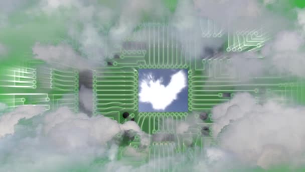 Koncepce Cloud Computingu Mraky Zelenými Mikroschématy — Stock video