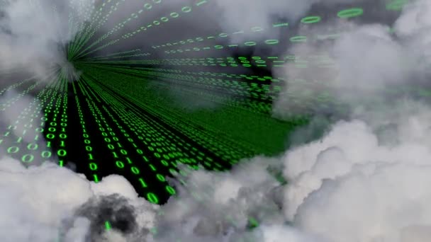 Filmati Con Nuvole Codice Verde Sfondo Nero Concetto Cloud Computing — Video Stock