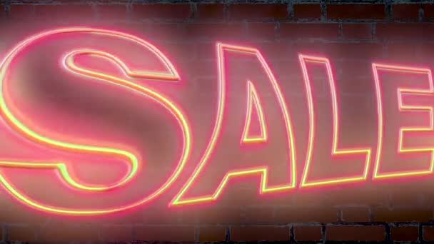 Světelný Neonový Nápis Cihlové Zdi Nápisem Prodej — Stock video