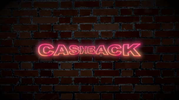 Belyst Neonskylt Tegelvägg Med Inskription Cashback — Stockvideo