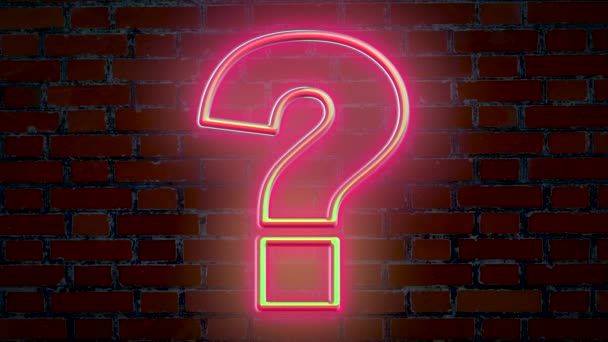 Question Mark Illuminated Neon Sign Brick Wall Background — Stock Video