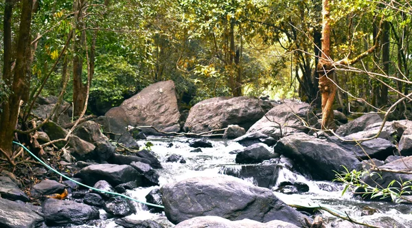 Waterstroom stroomt uit het midden van een diep bos in goa — Stockfoto