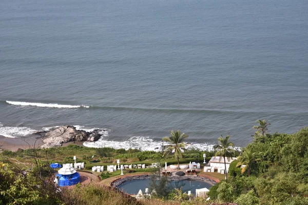 Ariel Shot Una Villa Con Piscina Cerca Playa Goa —  Fotos de Stock