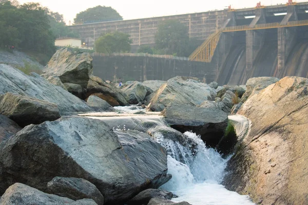 waterfall between the rocks in maithon dam