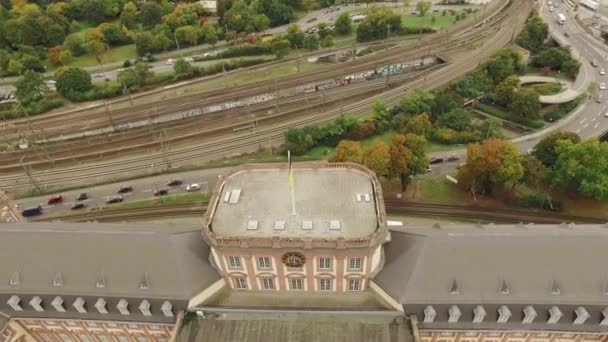 Vuelo Avión Tripulado Sobre Castillo Universidad Mannheim — Vídeo de stock