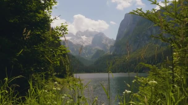 Gosausee Áustria Bela Vista Sobre Paisagem Lago Montanha Câmera Lenta — Vídeo de Stock