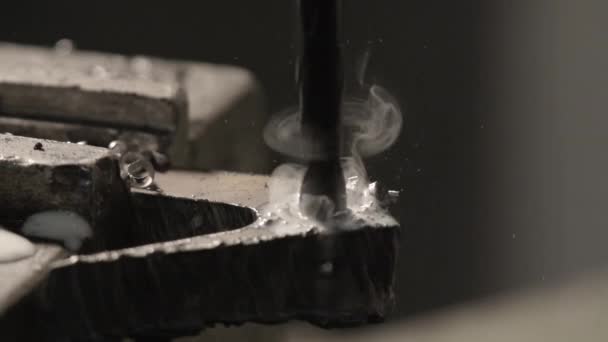 Borrning Stål Industriell Verkstad Slow Motion — Stockvideo