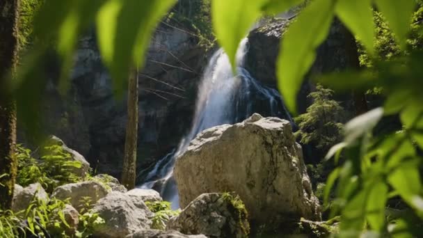 Salzburgerland Austria Waterfall Streaming Cliff Slow Motion — Stok video