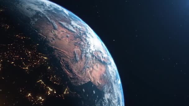 Трехмерная Анимация Вращающейся Земли Космоса Видимыми Огнями — стоковое видео