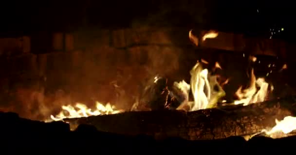 慢动作4K在篝火中焚烧木柴 — 图库视频影像