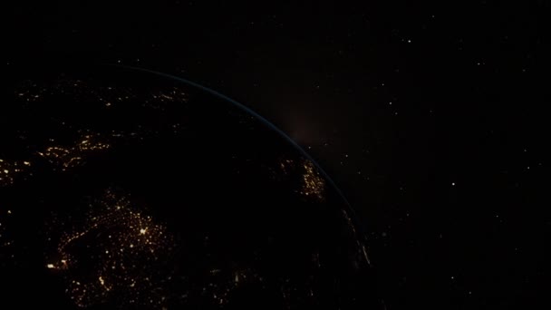 Realistico Animato Terra Rotante Dallo Spazio Con Luci Visibili Alba — Video Stock