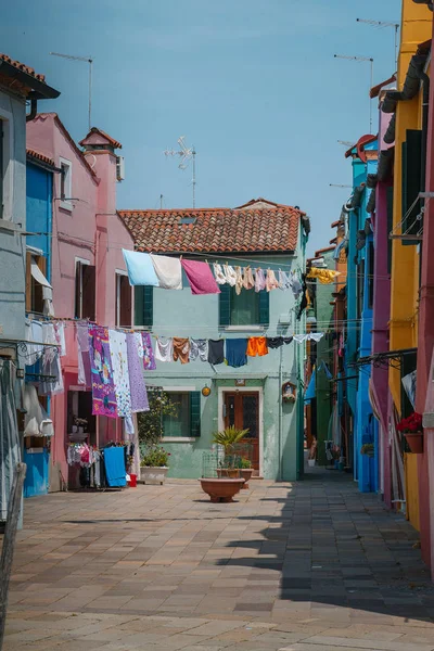 Burano Maisons Colorées Lumineuses Venise Italie Destination Été Europe Ville — Photo