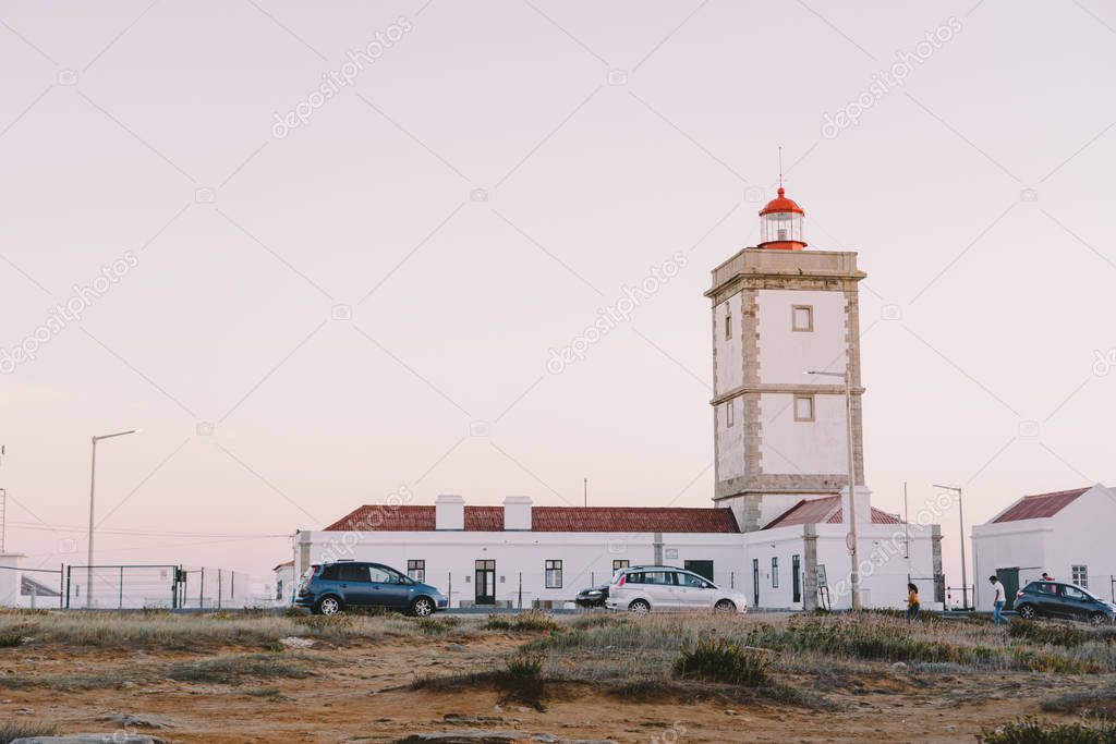 The lighthouse on the Peniche Island in Portugal sunset point