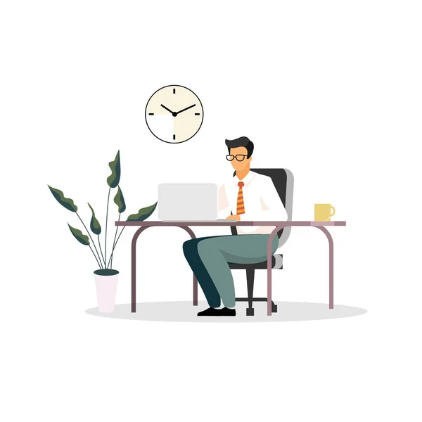 Homme d'affaires, entrepreneur, PDG, banquier, financier, consultant travaillant dans le bureau illustration vectorielle plat — Image vectorielle