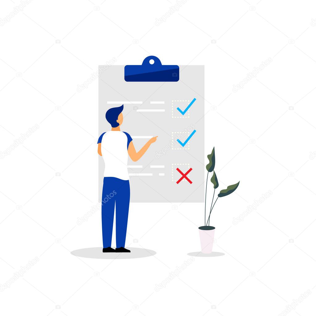 Man, manager, male at checklist flat vector illustration