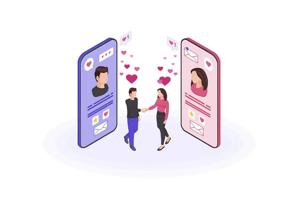 Online dating isometrische kleur vector illustratie — Stockvector