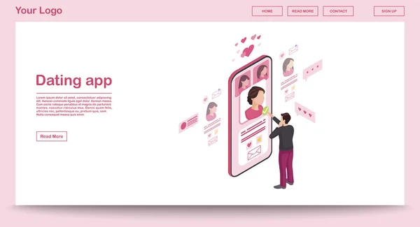 Dating app ιστοσελίδα διάνυσμα πρότυπο με ισομετρική απεικόνιση — Διανυσματικό Αρχείο