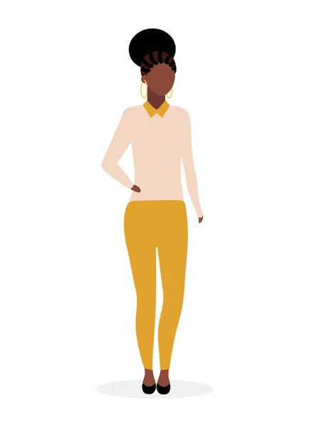 Afro american girl flat vector illustration. Black stylish woman with dreads and curly hairstyle. Dark skinned stylish, elegant lady in casual clothing. Mulatto brazil female model cartoon character — 스톡 벡터