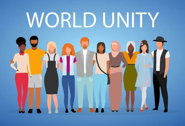 World unity poster vector template. International, multinational friendship, cooperation. Brochure, cover, booklet page concept with flat illustrations. Advertising flyer, leaflet, banner layout idea — Stock Vector