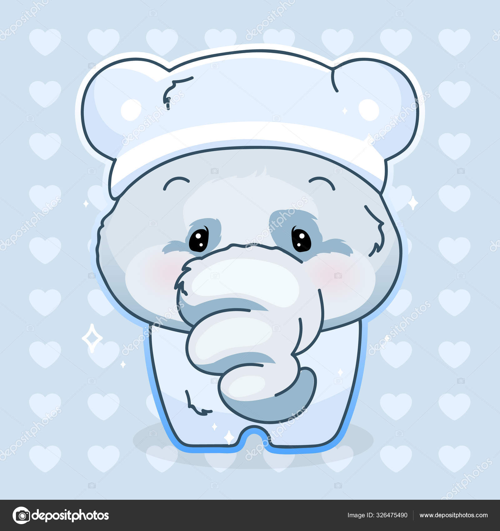 Bonito elefante kawaii personagem vector cartoon. Animal adorável e  engraçado em pijama adesivo isolado, patch. Anime bebê menino elefante  vestindo roupas noturnas, camisola emoji no fundo azul imagem vetorial de  TheImg© 326475490