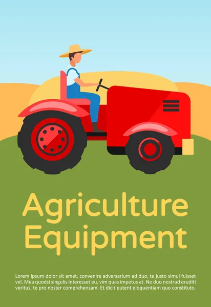 Plantilla de folleto de equipos de agricultura. Maquinaria agrícola, tractor. Folleto, folleto, concepto de folleto con ilustraciones planas. Diseño de página vectorial para revista. Invitación publicitaria con espacio de texto — Vector de stock