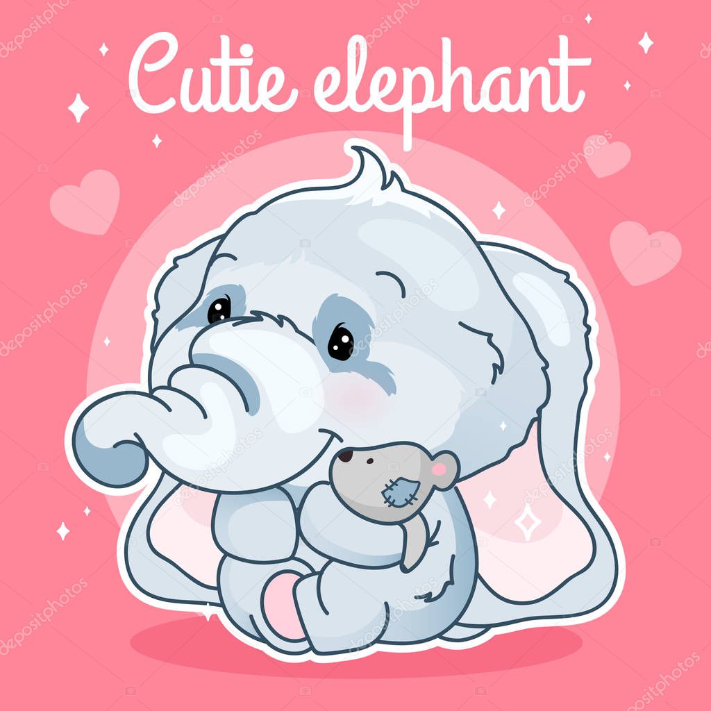Vettoriale stockCarino elefante kawaii personaggio social media post  mockup. Letteratura da elefante carino. Modello di poster positivo con  peluche abbraccio animale. Layout dei contenuti dei social media. Stampa,  illustrazione libro per bambini, image size:1024x1024