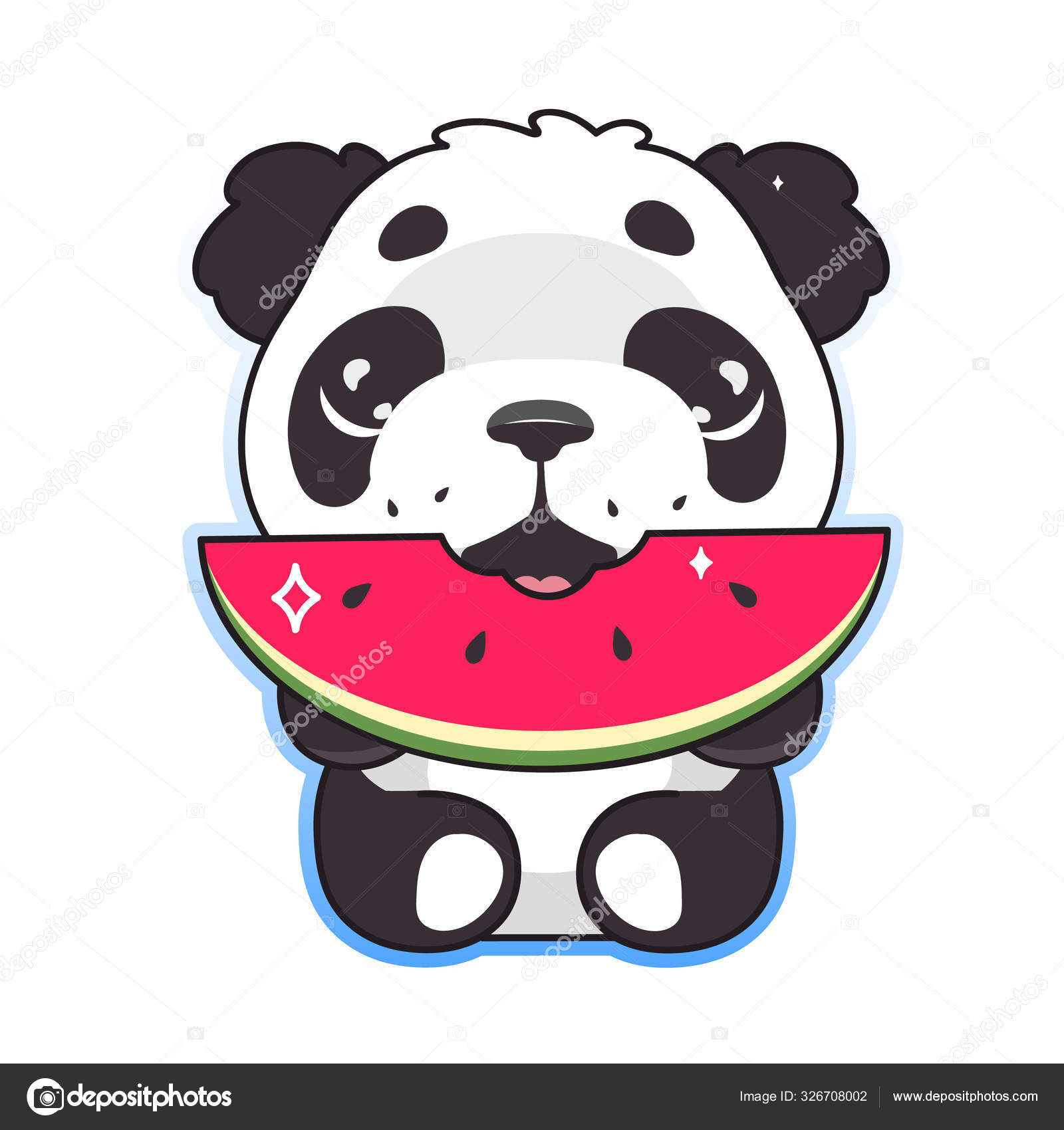Ilustração em aquarela de um panda comendo uma melancia contra um